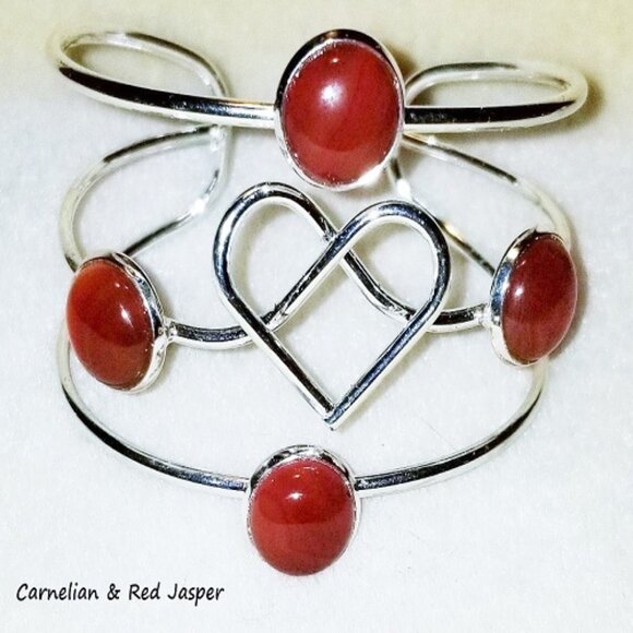 Heart & Stones Cuff Bracelet (Silver Tone) - Picture 2 of 4